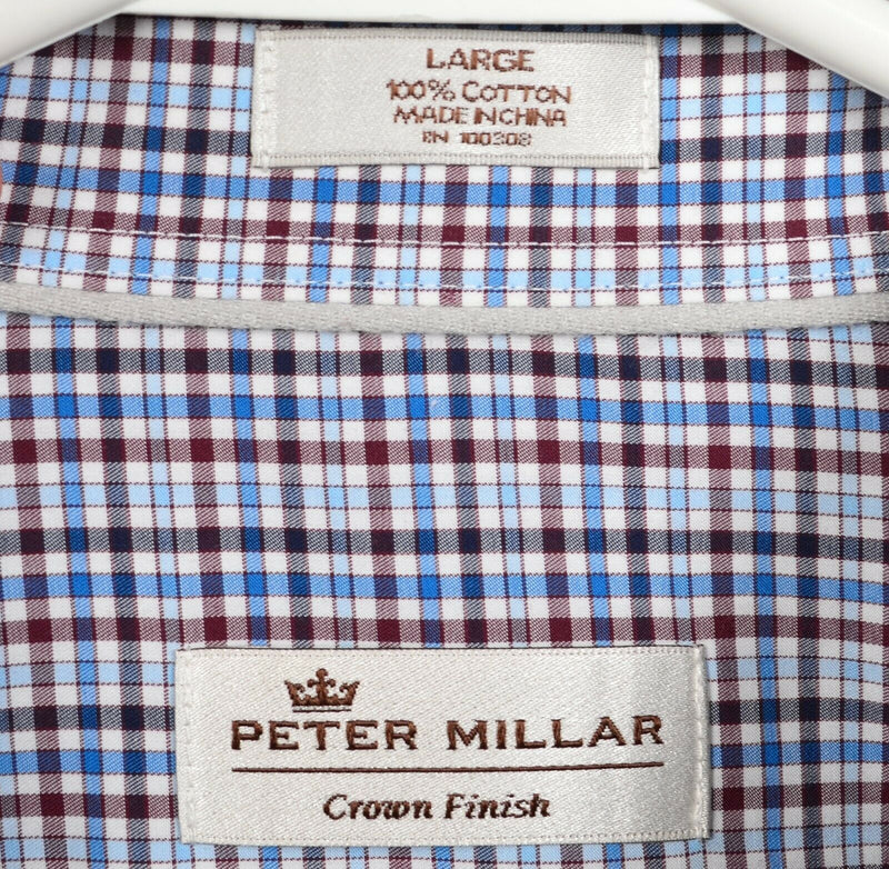 Peter Millar Crown Finish Men's Large Blue Red Plaid Casual Button-Front Shirt