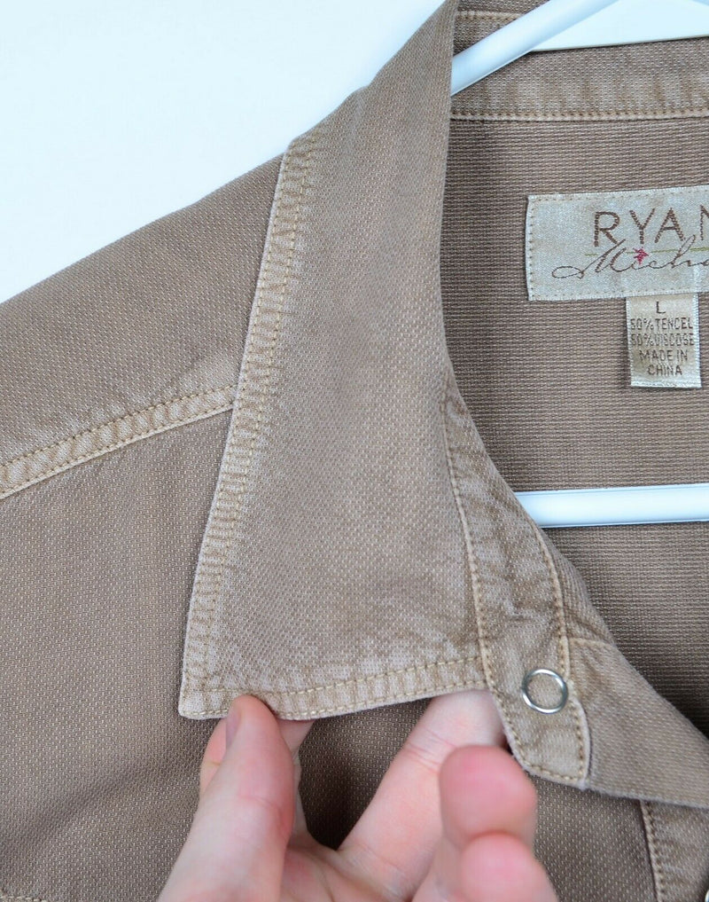 Ryan Michael Men's Large Pearl Snap Tencel Viscose Beige Western Shirt