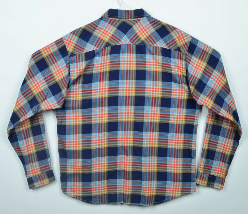 Patagonia Organic Cotton Men's Large Navy Orange Plaid Buckshot Flannel Shirt