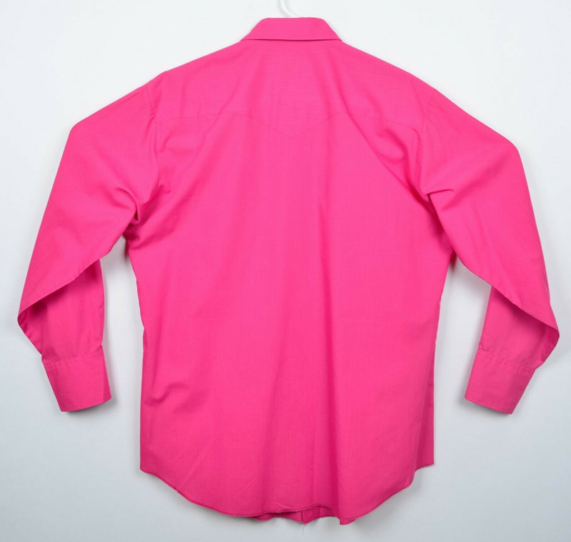 Vtg 80s H Bar C Men's Sz 16 Large Pearl Snap Solid Bright Pink Western Shirt