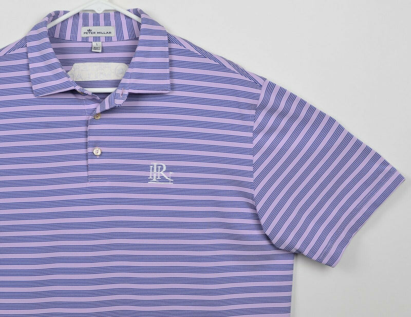 Peter Millar Men's Sz Large Crown Sport Purple Blue Striped Golf Polo Shirt