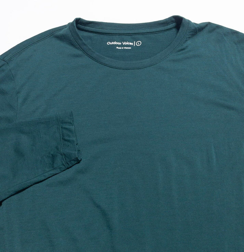 Outdoor Voices Merino Wool T-Shirt Men's Large Green/Blue Crewneck Long Sleeve