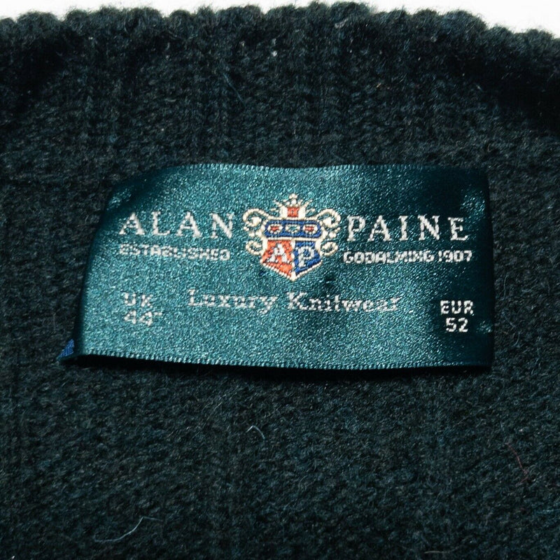 Alan Paine 44 Wool Sweater Cable-Knit Great Britain Vintage Dark Green Pullover