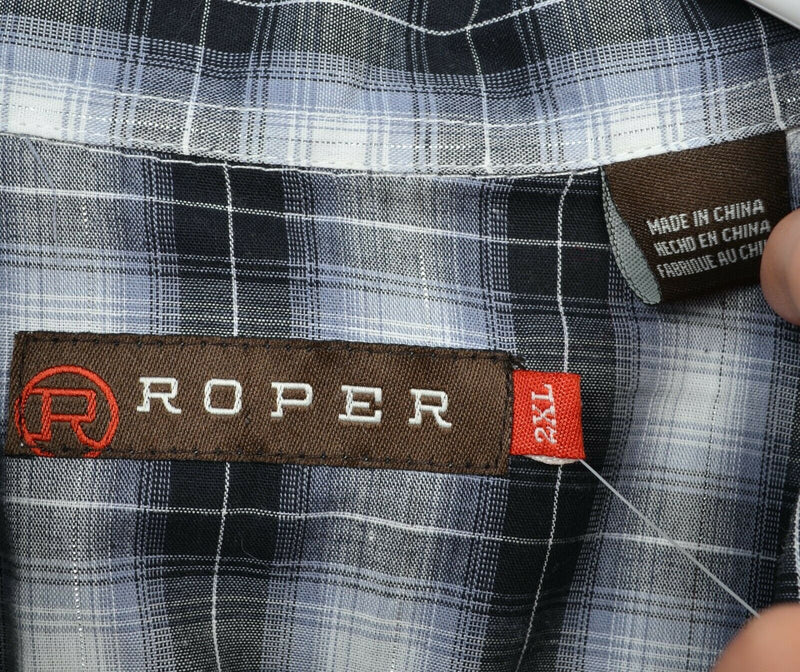 Roper Men's 2XL Pearl Snap Black Gray Plaid Metallic Western Rockabilly Shirt