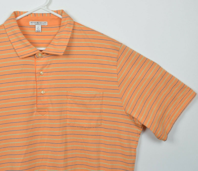 Peter Millar Crown Sport Men's XL Orange Striped Pima Cotton Pocket Polo Shirt