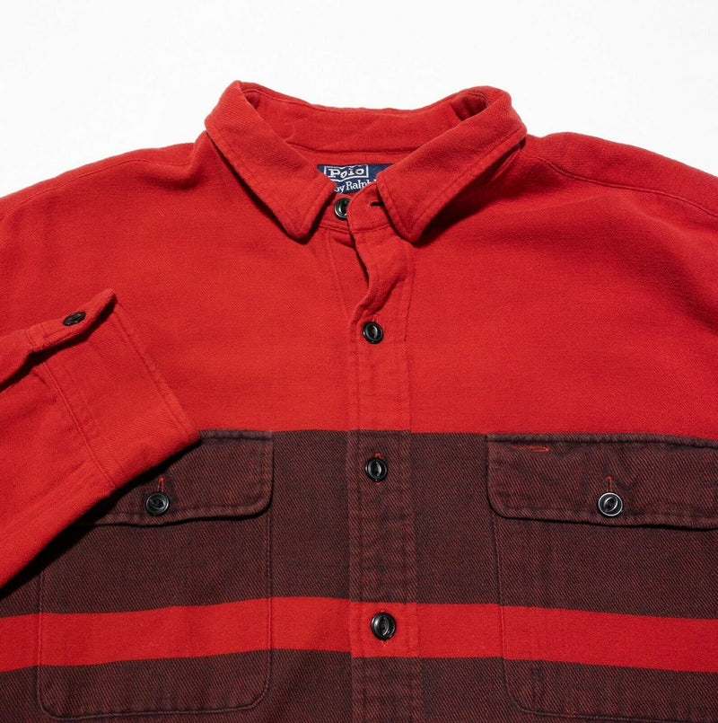 Polo Ralph Lauren Flannel Button-Front Shirt Vintage 90s Red Striped Men's 2XL