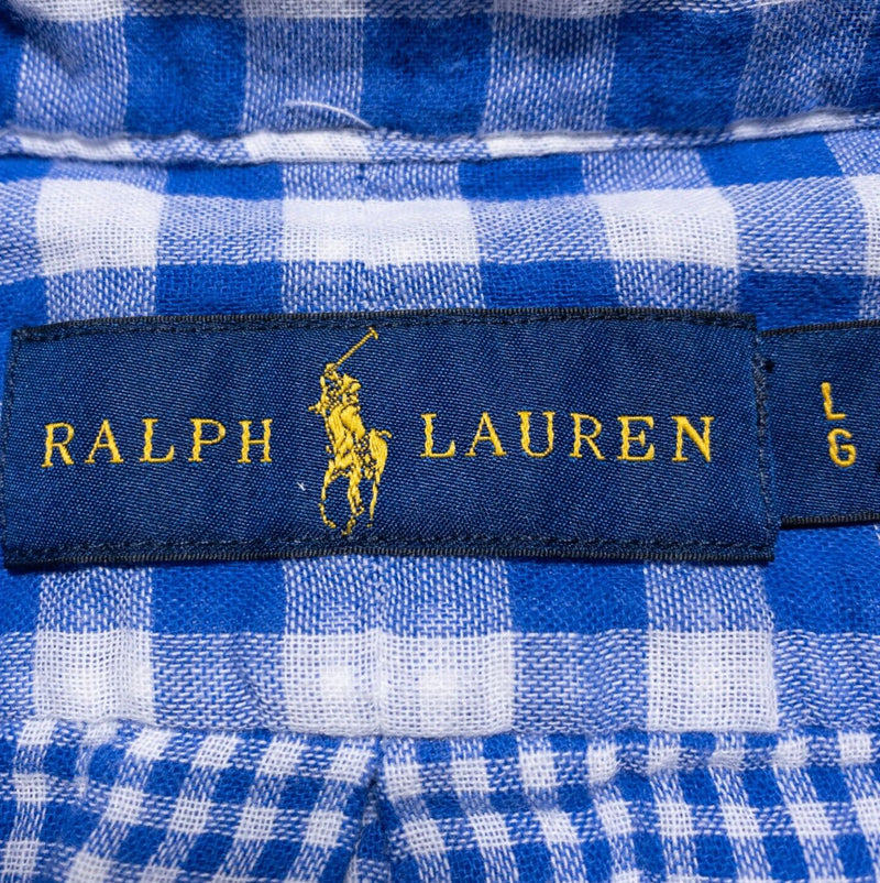 Polo Ralph Lauren Flannel Shirt Men's Large Button-Down Long Sleeve Blue Check