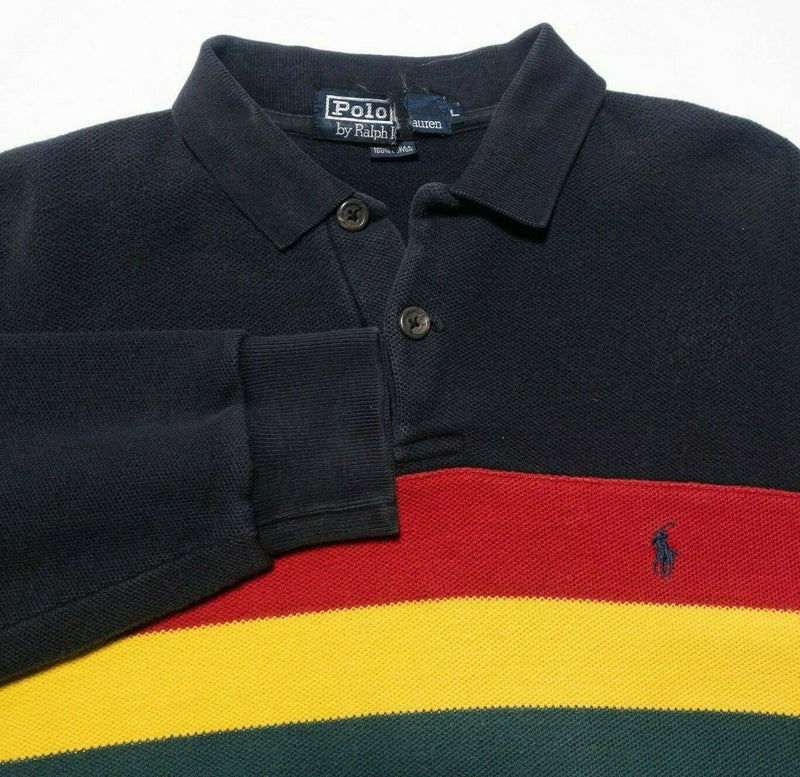 Polo Ralph Lauren Striped Polo Shirt Reggae Jamaica Red Green Gold Men's Large