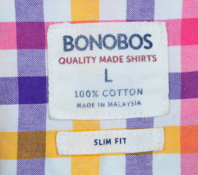 Bonobos Men's Sz Large Slim Fit Multi-Color Pink Plaid Check Button-Down Shirt