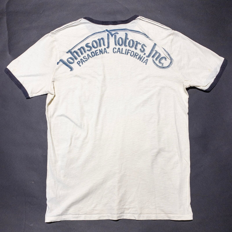 Johnson Motors T-Shirt Men's XL Ringer Logo Double Sided Cream California Biker