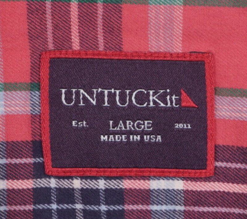 UNTUCKit Men's Large Red/Pink Blue Plaid Made in USA Button-Front Shirt