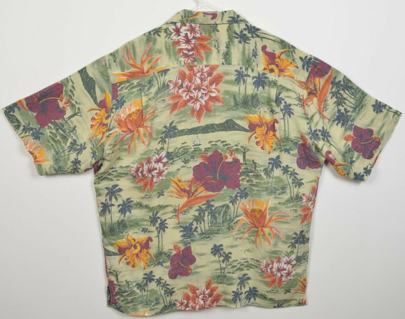 Tommy Bahama Men's Medium Floral Island Palm Print Rayon Hawaiian Aloha Shirt