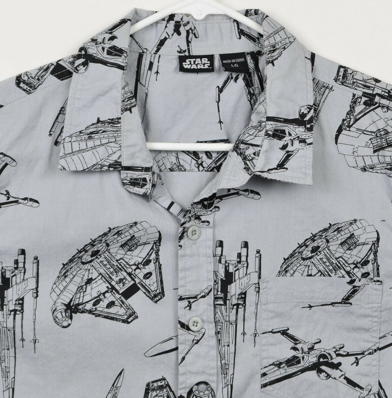 Star Wars Men's Sz Large Disney Millenium Falcon Starship Button-Front Shirt