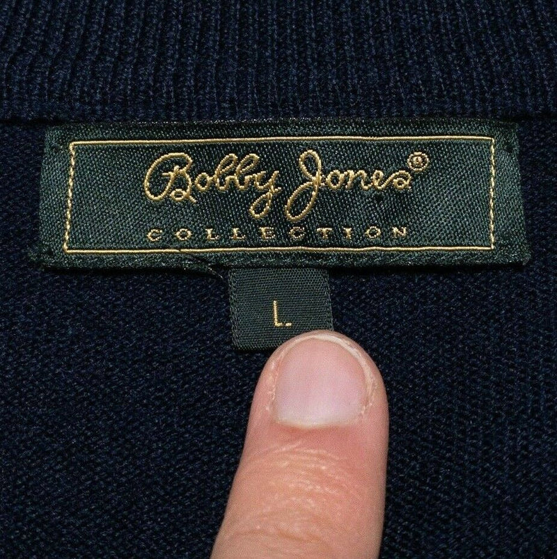 Bobby Jones Sweater Vest Men's Large Merino Wool V-Neck Navy Blue Golf