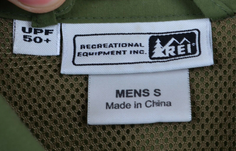 REI Men's Sz Small UPF 50+ Green Vented Nylon Hiking Fishing Shirt