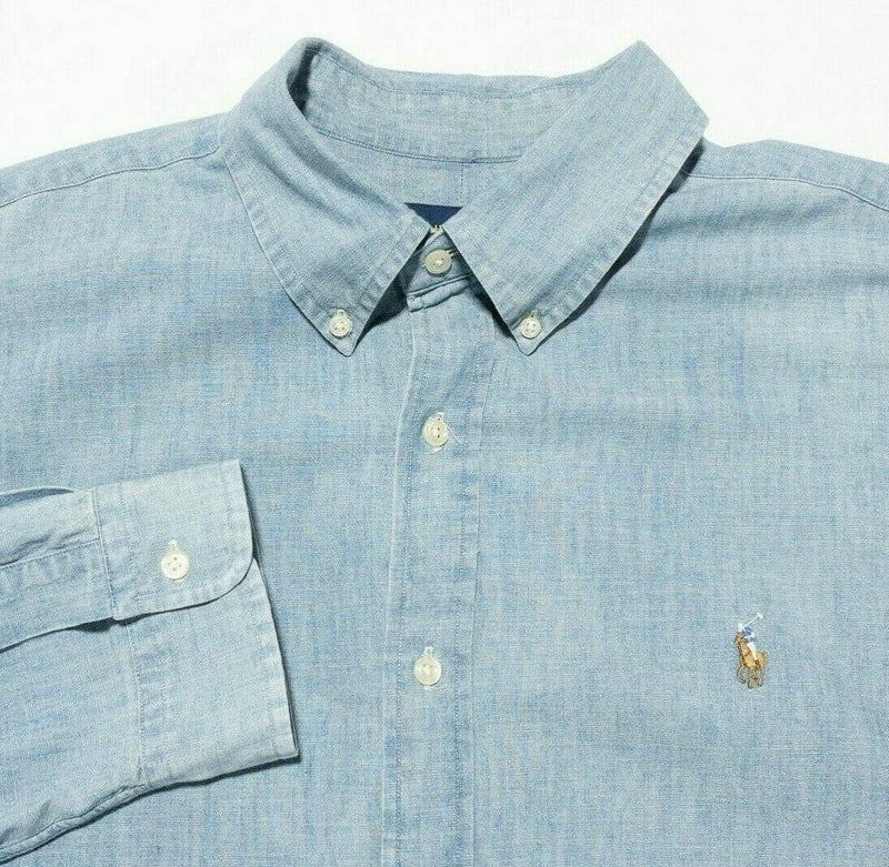 Polo Ralph Lauren Denim Shirt Men's XL Indigo Blue Button-Down Long Sleeve Pony