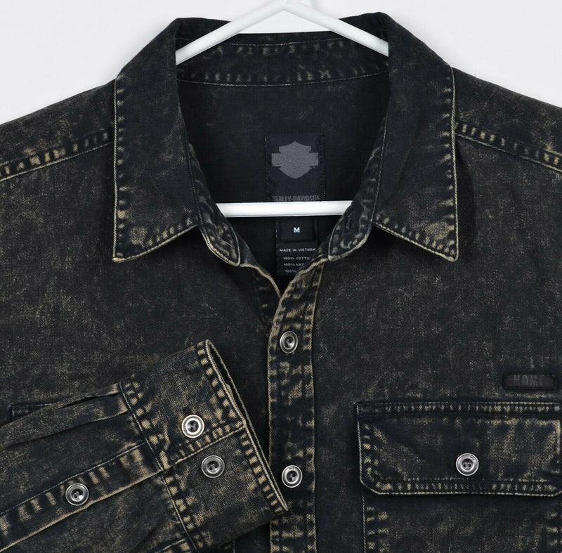 Harley-Davidson Men's Medium Acid Wash Roll-Tab Garage Distressed Biker Shirt
