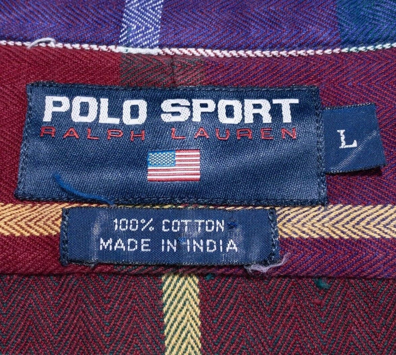 Vintage Polo Sport Ralph Lauren Flannel Large Men's Shirt Colorful Plaid Red