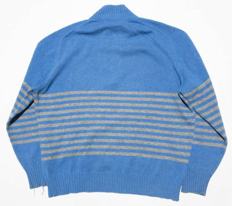 Brunello Cucinelli Men's 52 (L) 100% Cashmere Blue Striped 1/4 Zip Sweater HOLE