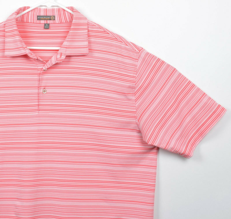 Peter Millar Men's XL Summer Comfort Pink/Red Stripe Performance Golf Polo Shirt