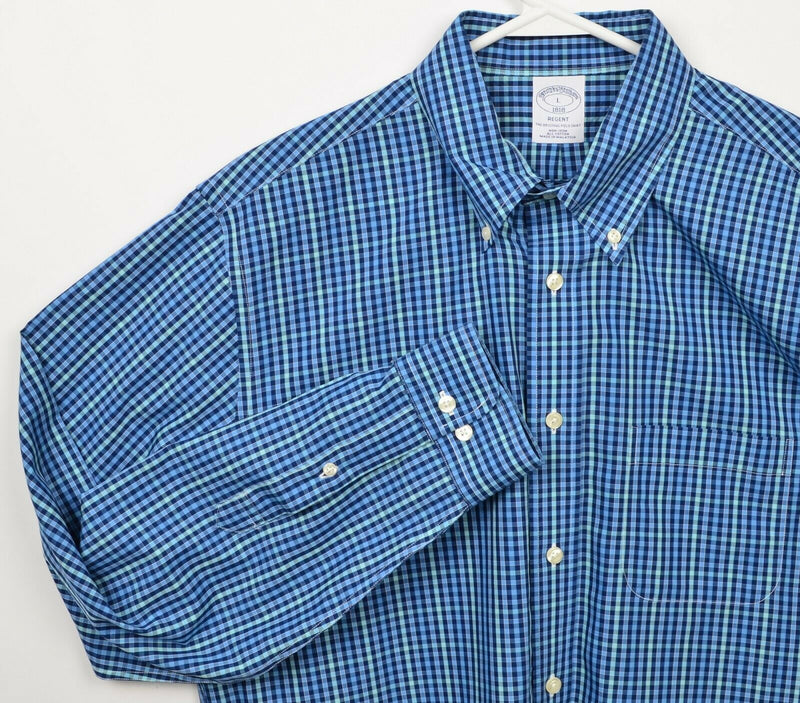 Brooks Brothers Men's Large Blue Check Non-Iron Button-Down Regent Shirt