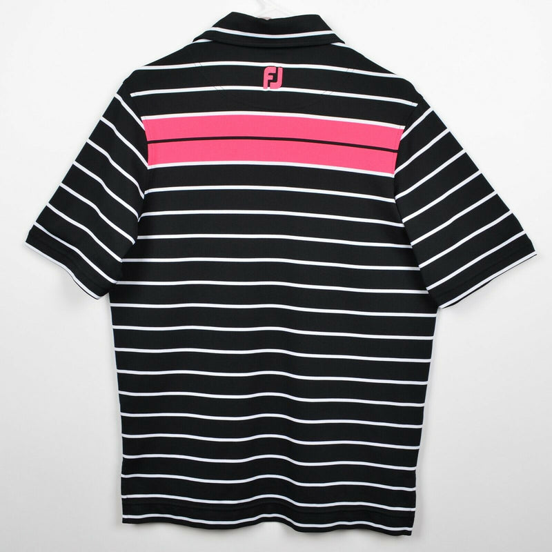 FootJoy Men's Sz Small Athletic Fit Black Pink Striped FJ Performance Golf Shirt