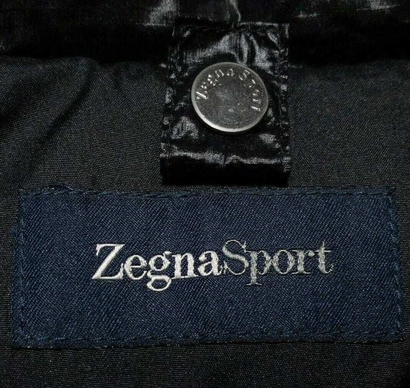 Zegna Sport Down Puffer Jacket Solid Black Full Zip Designer Men's Large