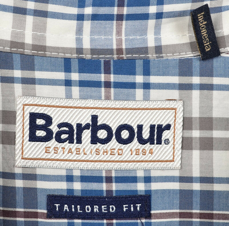 Barbour Men's Large Endsleigh Check Blue Gray Plaid Button-Down Shirt