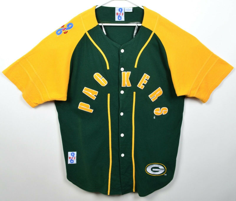 Vintage 90s Green Bay Packers Men's XL DSJ 69 Green Gold Baseball Jersey Shirt