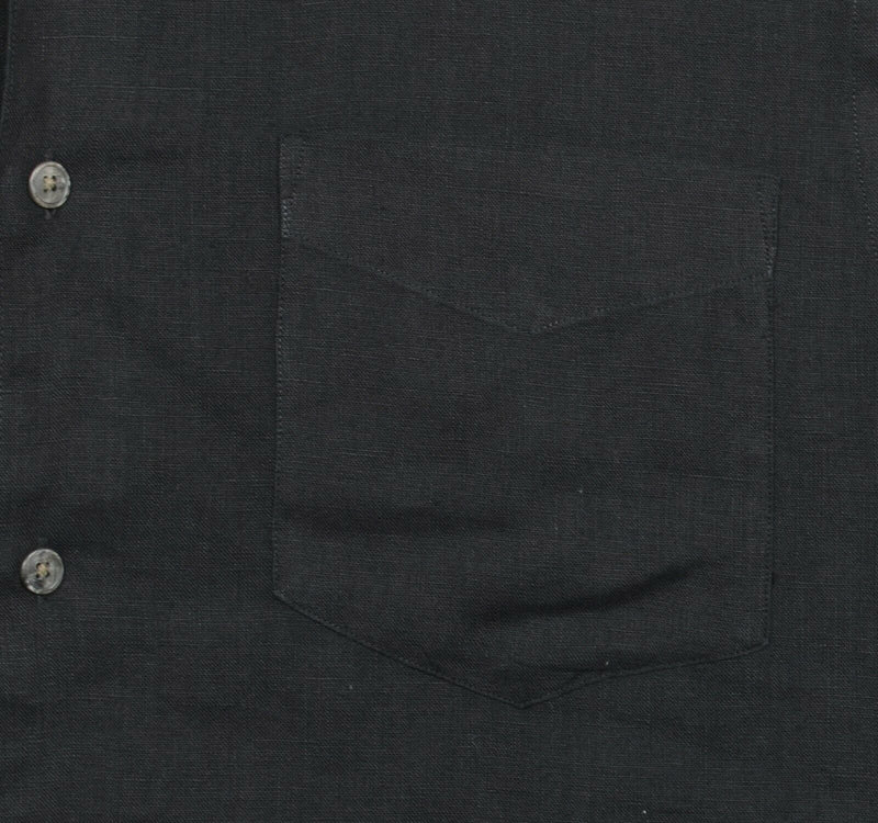 Armani Exchange A|X Men's Medium 100% Linen Solid Black Button-Front Shirt