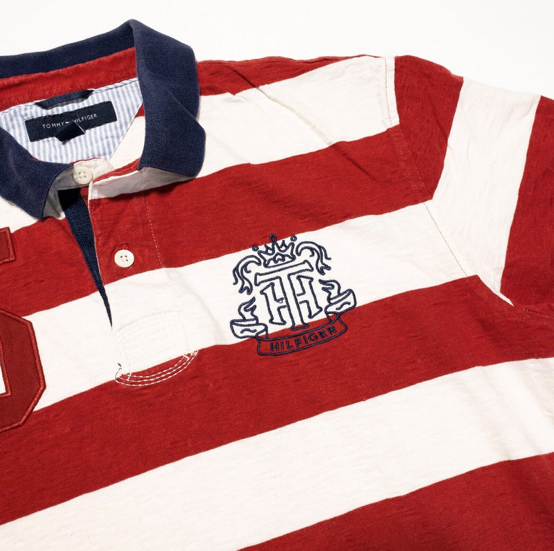 Tommy Hilfiger Rugby Shirt Large Men's Polo Red White Chunky Striped Vintage 90s