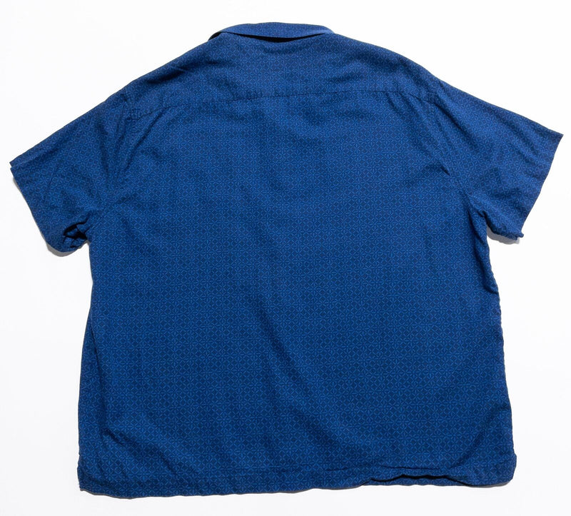 Nat Nast Silk Shirt Men's 2XL Button-Up Blue Geometric Short Sleeve Luxury