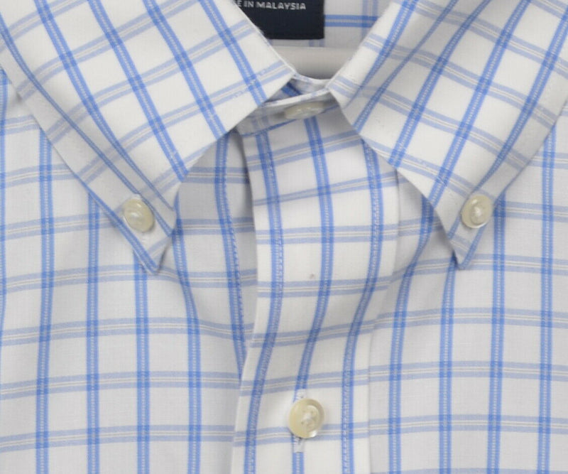 Brooks Brothers Men's 18-36/37 White Plaid Non-Iron Spandex Button-Down Shirt