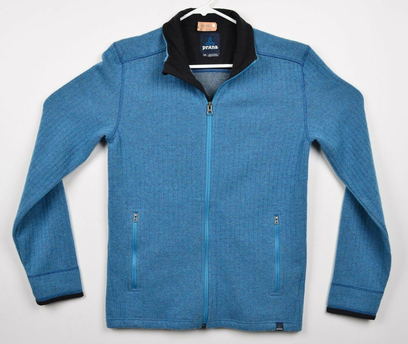 Prana Men's Sz Small Wool Blend Blue Ribbed Full Zip Sweater Jacket