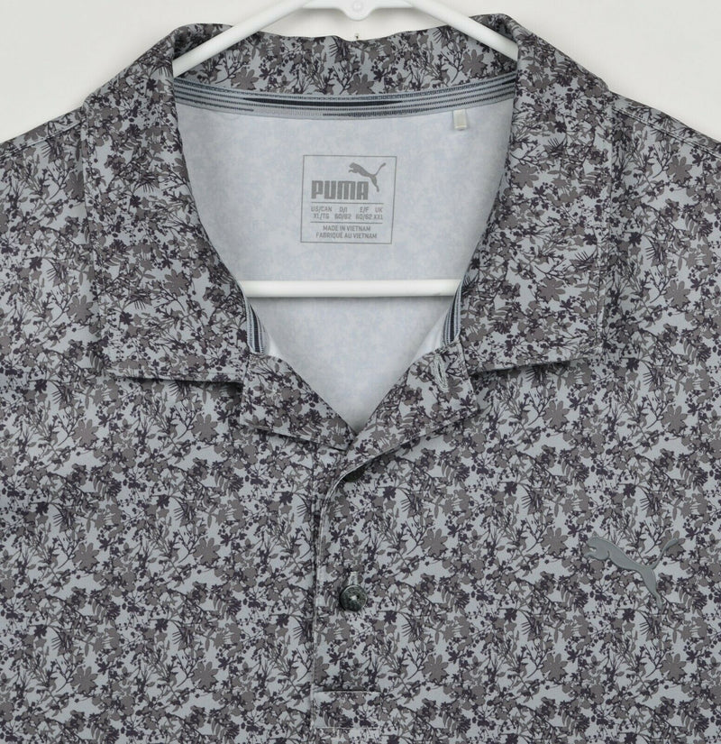 Puma Men's Sz XL Dry Cell Floral Gray S/S Polo Golf Shirt Chicago Highlands