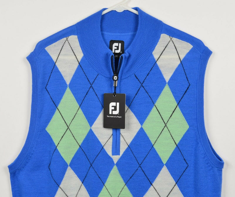 FootJoy Men's Large 100% Merino Wool Blue Argyle 1/4 Zip FJ Golf Sweater Vest