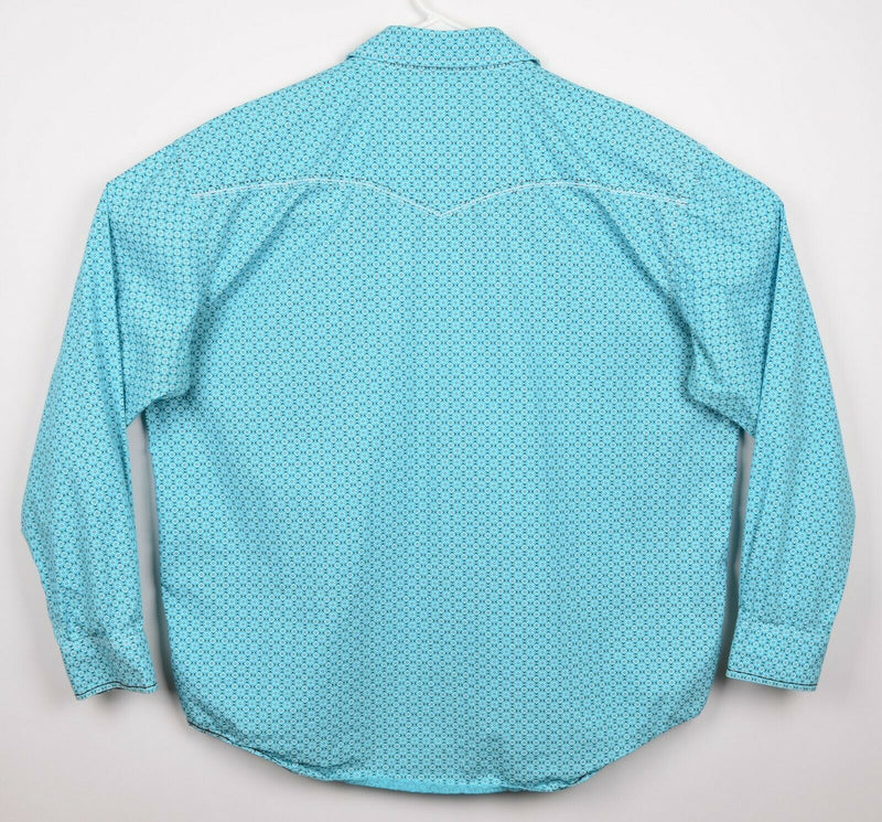 Panhandle Rough Stock Mens XL Pearl Snap Aqua Geometric Western Rockabilly Shirt