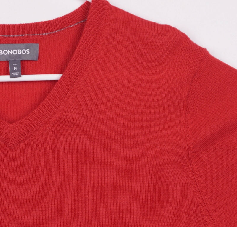 Bonobos Men's Medium Slim Fit 100% Merino Wool V-Neck Solid Red Pullover Sweater