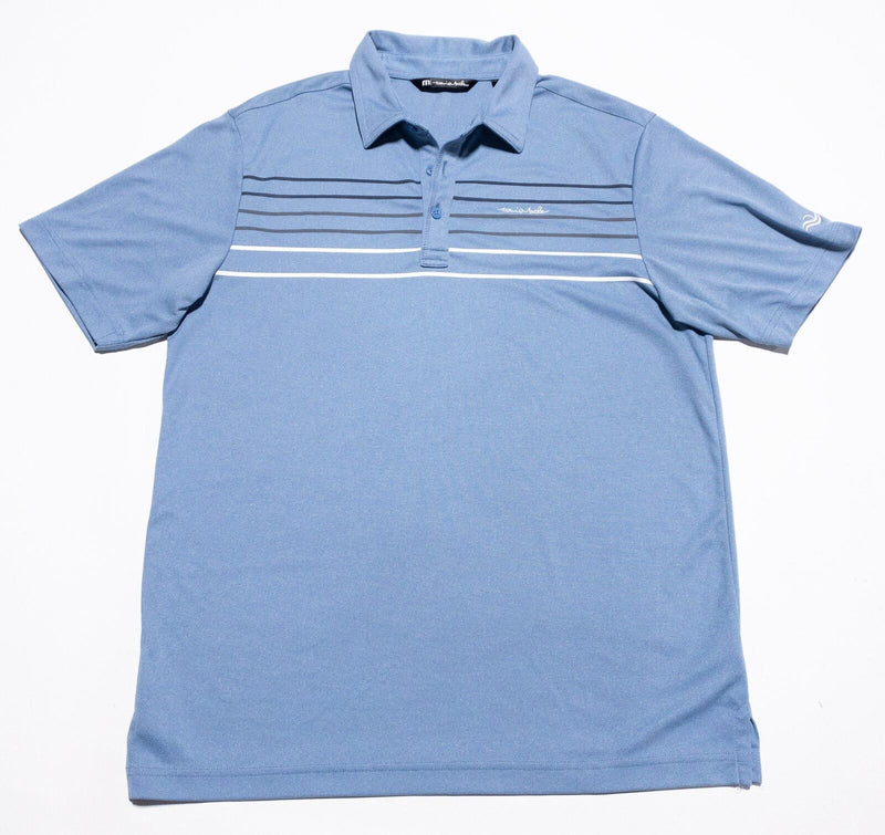 Travis Mathew Polo Shirt Mens Medium Golf Blue Striped Wicking Stretch Polyester