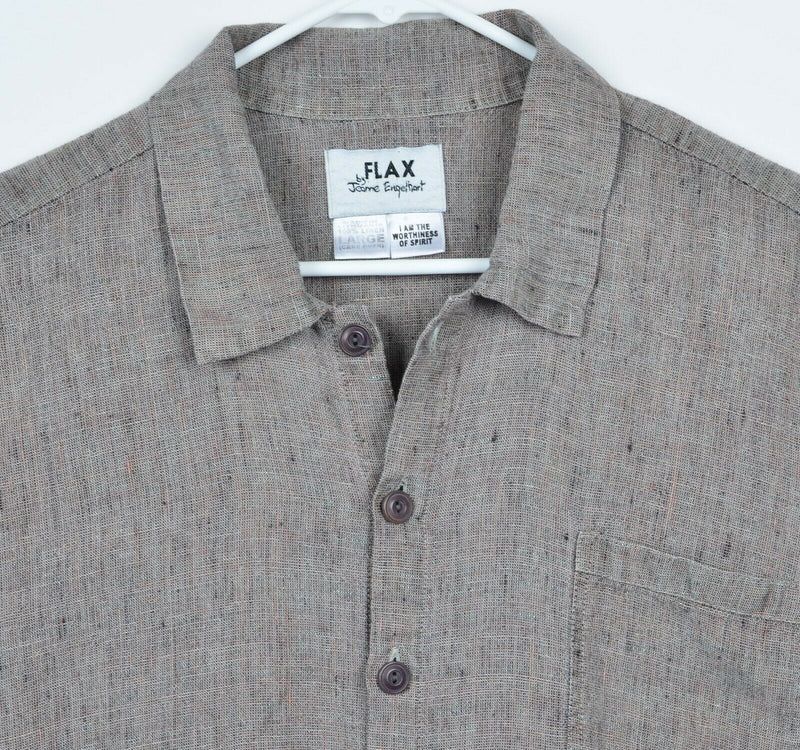 Flax by Jeanne Engelhart Men's Sz Large 100% Linen Brown Shirt