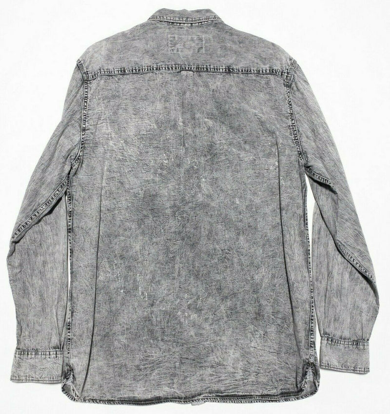 32 Bar Blues Distressed Gray Long Sleeve Button-Front Shirt Men's Large