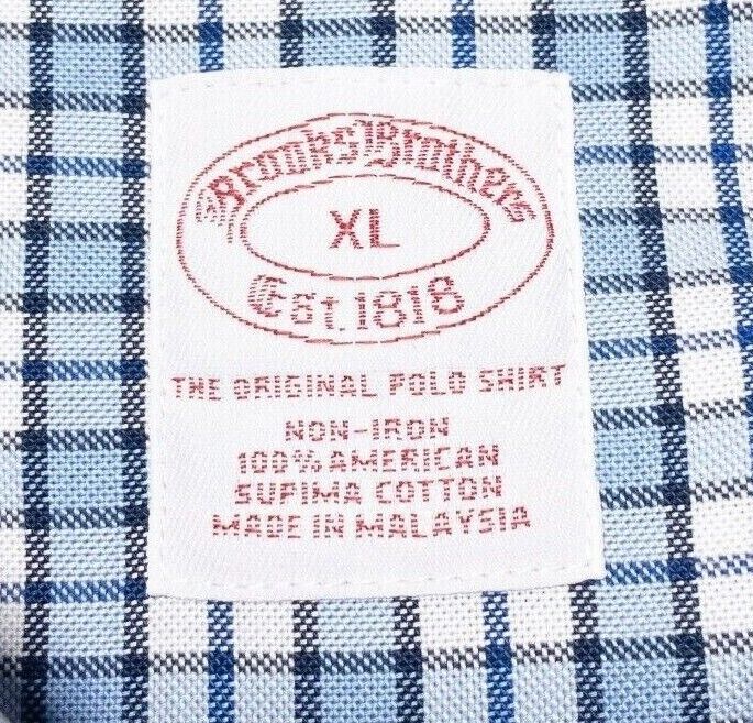 Brooks Brothers Shirt XL Men's Non-Iron Button-Down Blue Check Long Sleeve Logo