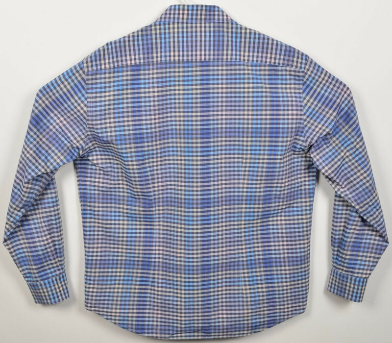 Culturata Men's 17.5/44 Tailored Fit Blue Purple Check Italian Dress Shirt