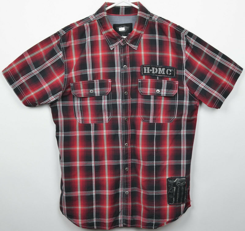 Harley-Davidson Men's Large Snap-Front Red Plaid HDMC "1" Biker Garage Shirt