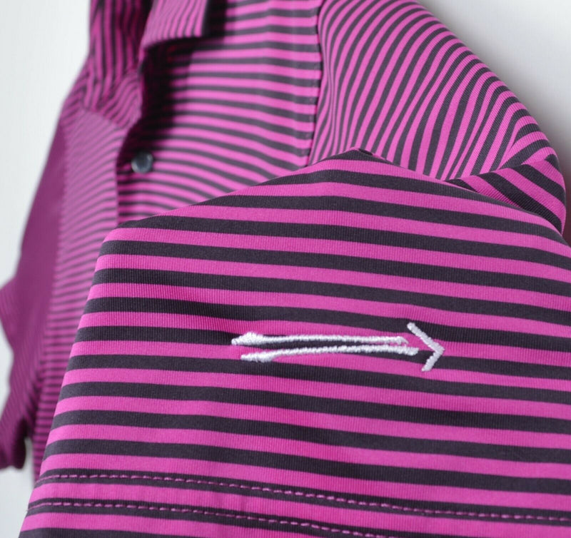 FootJoy Men's Sz Large Magenta Black Striped FJ Performance Golf Polo Shirt