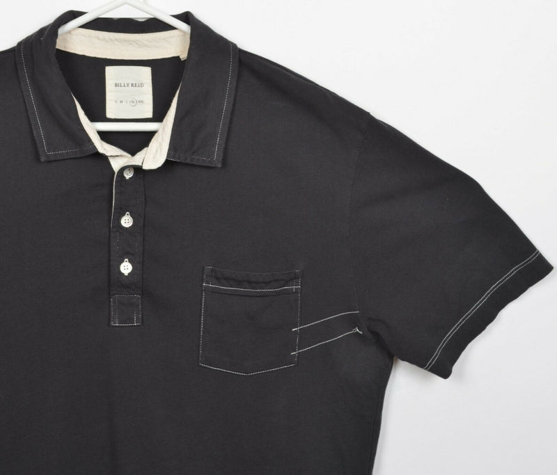 Billy Reid Men's XL Solid Black Stitch Accent Short Sleeve Pocket Polo Shirt