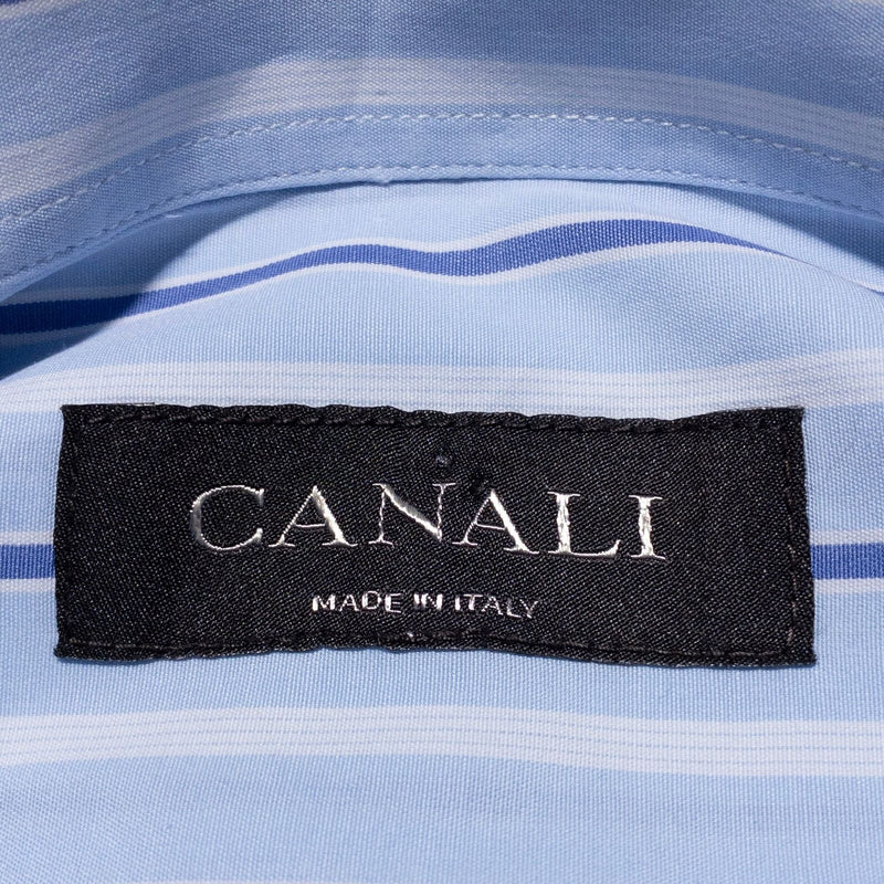 Canali Dress Shirt Men's 16/41 Blue Striped Button-Down Made in Italy
