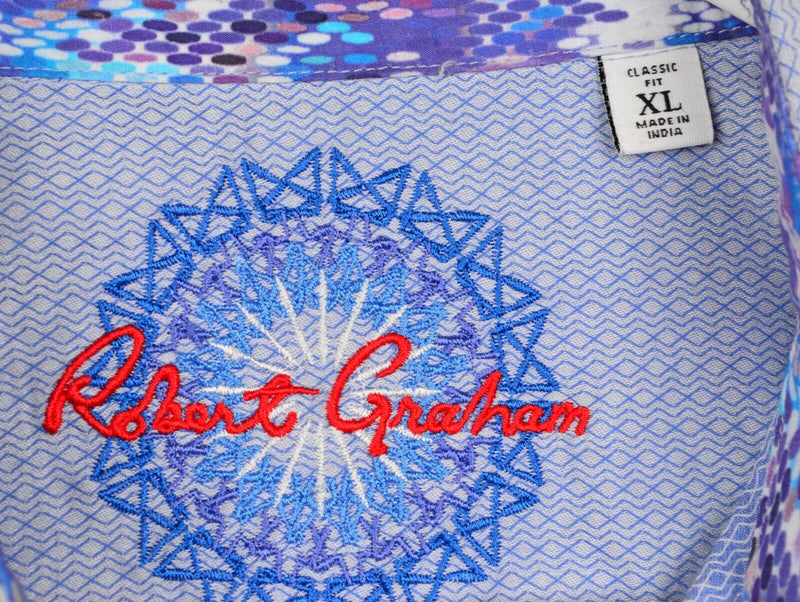 Robert Graham Men's Sz XL Classic Fit Flip Cuff Blue Geometric Long Sleeve Shirt