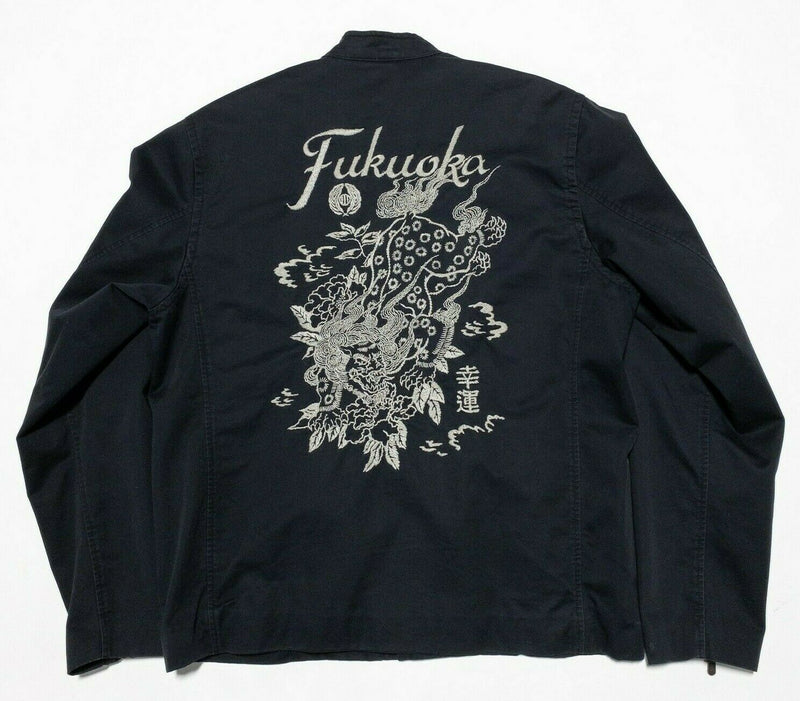 Lucky Brand Fukuoka Japan Embroidered Moto Racer Jacket Black Dragon Men's Small