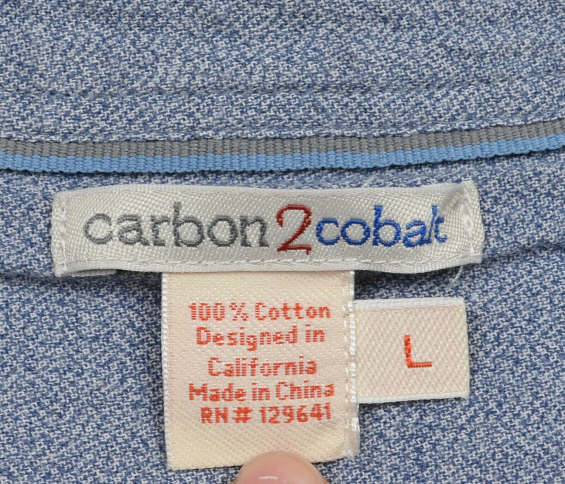 Carbon 2 Cobalt Men's Large Black Blue Striped Long Sleeve Button-Front Shirt